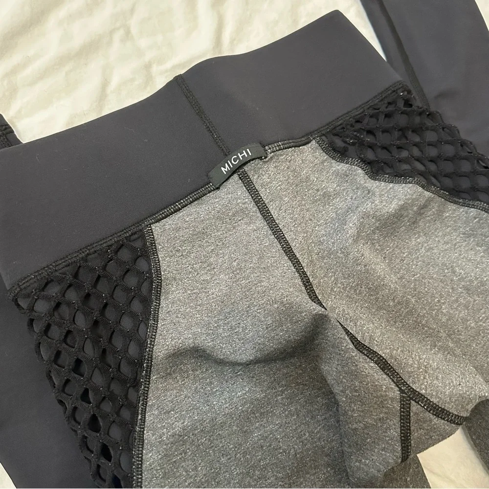 Michi Grey Black Colorblock Net Athletic Leggings Size XS